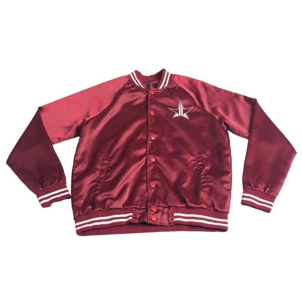 Jeffree Star Cosmetics Bomber Jacket M Burgundy Satin Embroidered Discontinued